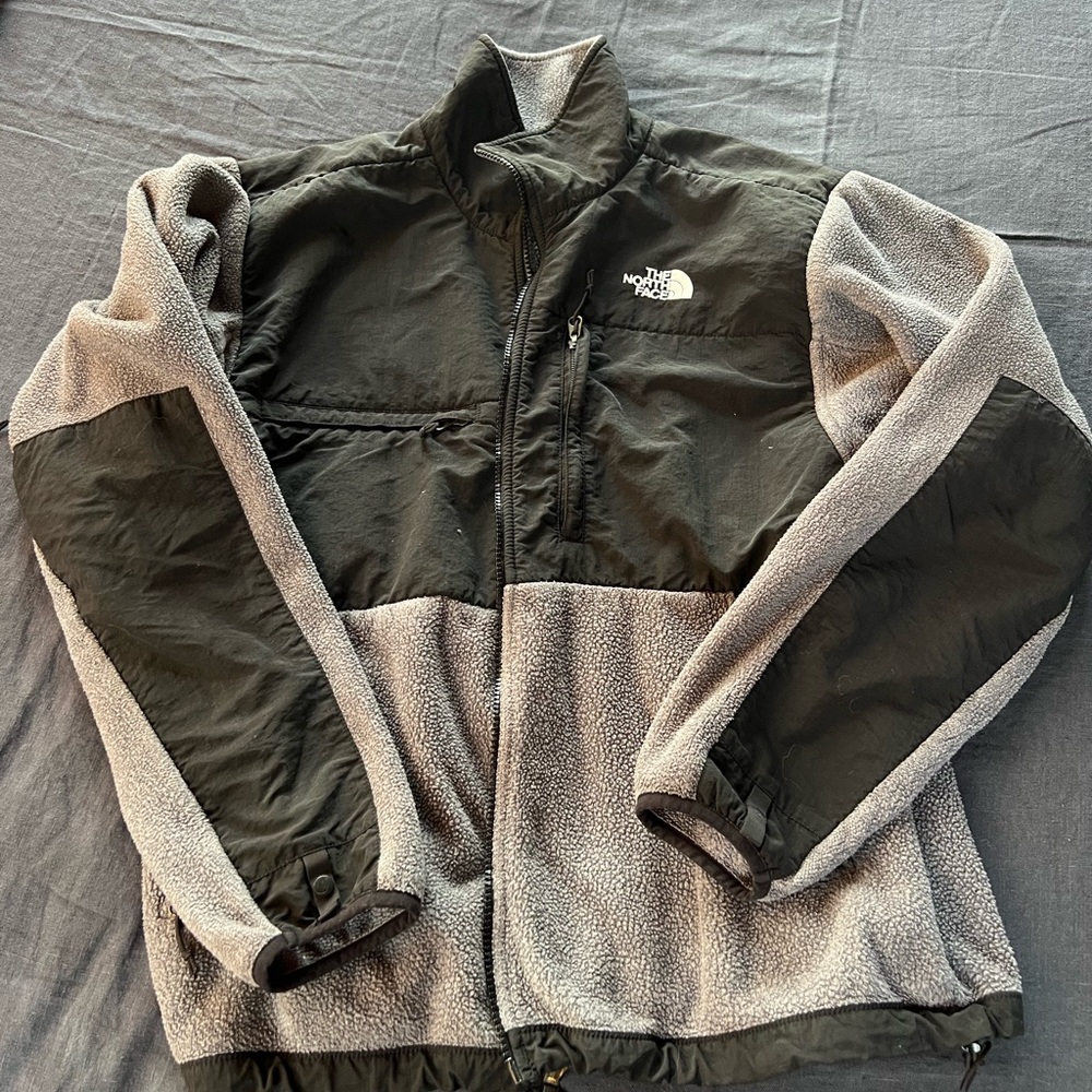 The North Face Gray Sherpa Fleece Jacket with Black Logo Patch